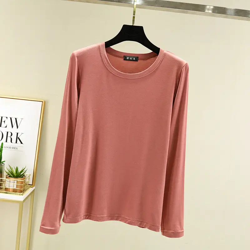 Women Long Sleeve T-Shirt Pink Slim Fit - Image 2