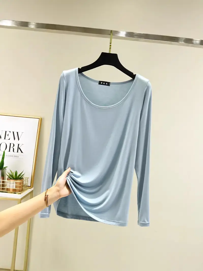 Women's Long Sleeve Light Blue Modal Shirt Large - Image 11