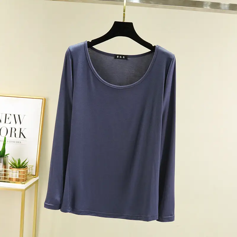 Women's Long Sleeve Light Blue Modal Shirt Large — feature 12