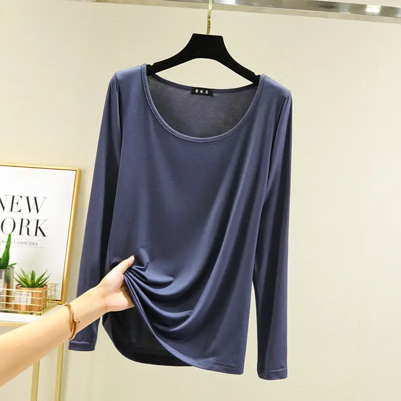 Women's Long Sleeve Light Blue Modal Shirt Large - Image 9