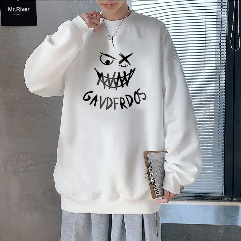 Men Blue Graphic Sweatshirt Large Winter Loose Fit - Image 13