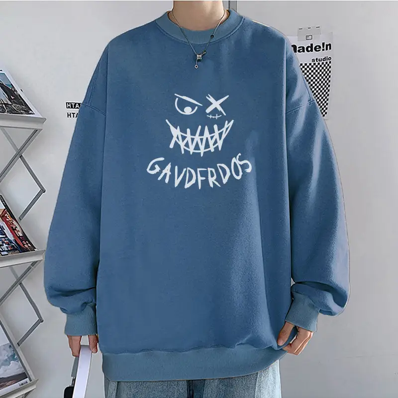 Men Blue Graphic Sweatshirt Large Winter Loose Fit - Image 16