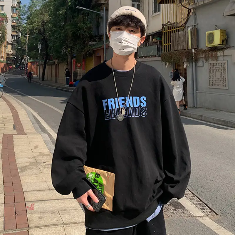 Men Blue Graphic Sweatshirt Large Winter Loose Fit - Image 2