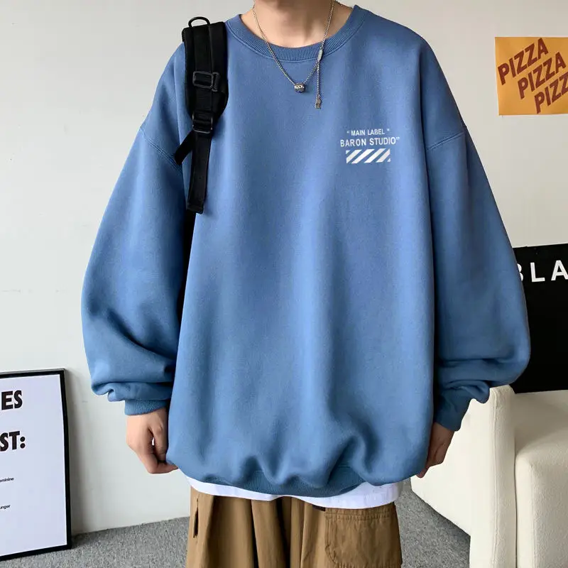 Men Blue Graphic Sweatshirt Large Winter Loose Fit - Image 24