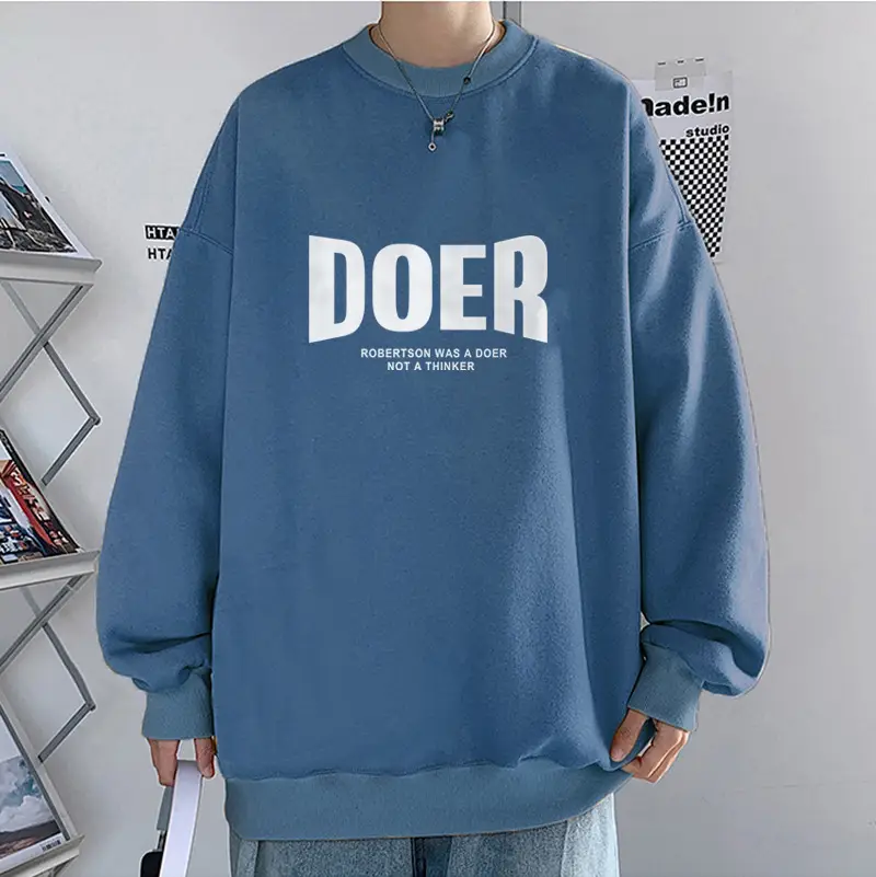 Men Blue Graphic Sweatshirt Large Winter Loose Fit - Image 28