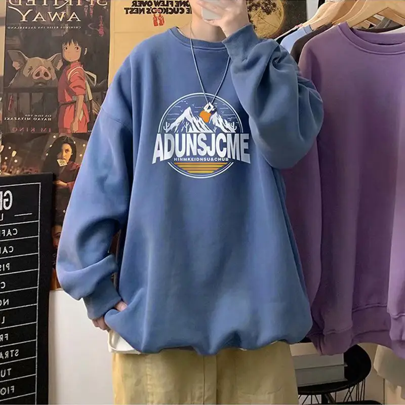 Men Blue Graphic Sweatshirt Large Winter Loose Fit - Image 31