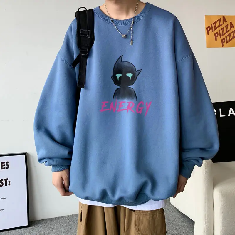 Men Blue Graphic Sweatshirt Large Winter Loose Fit - Image 35
