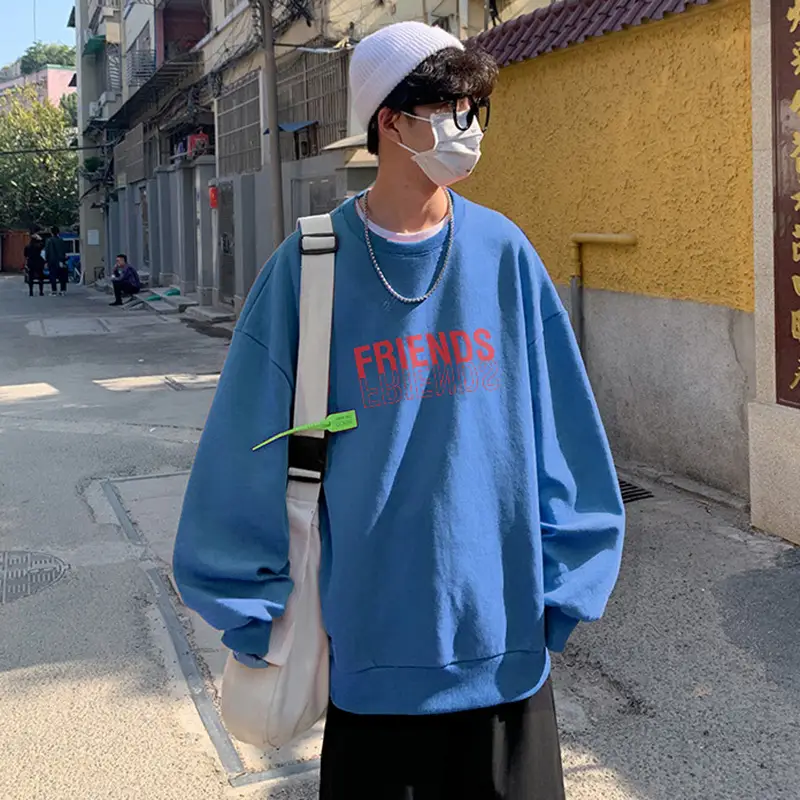 Men Blue Graphic Sweatshirt Large Winter Loose Fit - Image 4