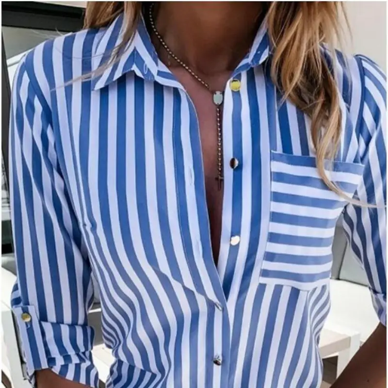 Pink Striped Long Sleeve Women's Shirt - Image 6