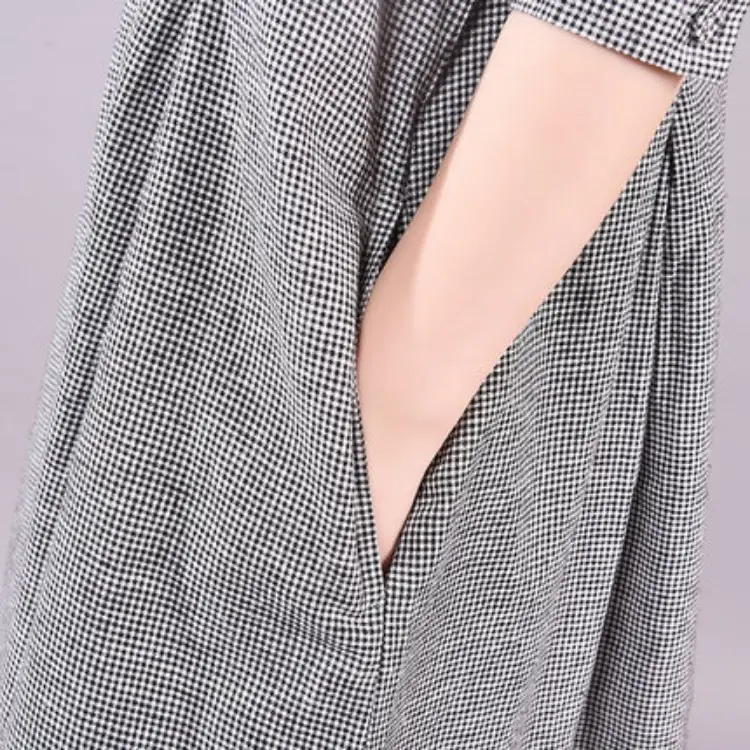 2026 Spring Artistic Plaid Loose Plus Dress Grey - Image 5