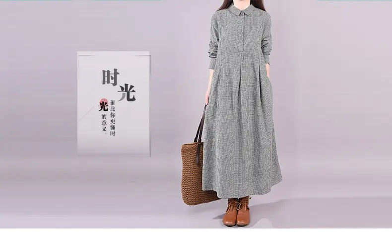 2026 Spring Artistic Plaid Loose Plus Dress Grey — feature 1