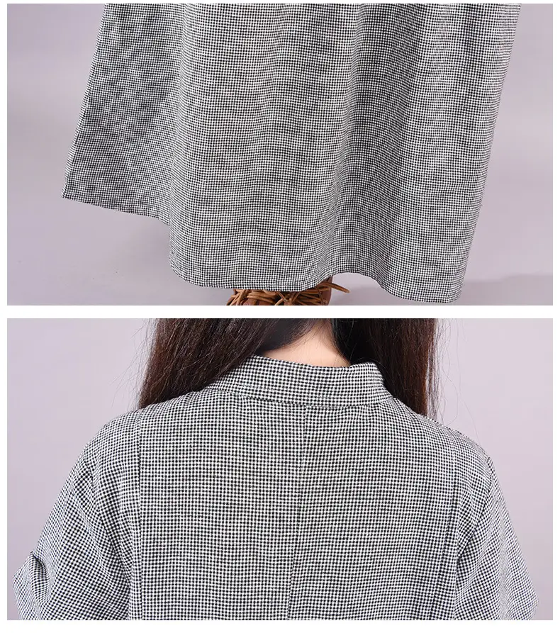 2026 Spring Artistic Plaid Loose Plus Dress Grey — feature 10