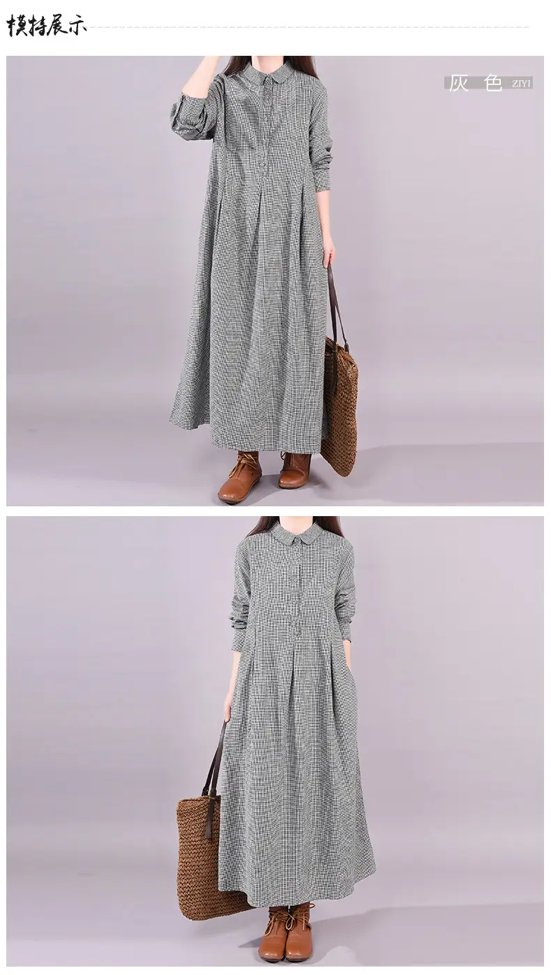 2026 Spring Artistic Plaid Loose Plus Dress Grey — feature 5