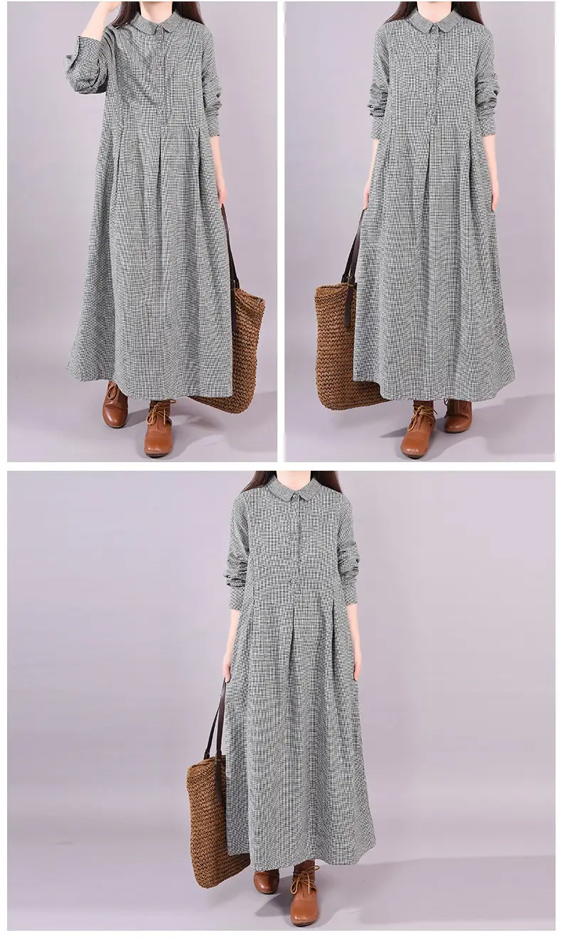 2026 Spring Artistic Plaid Loose Plus Dress Grey — feature 6