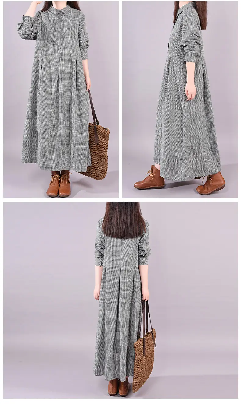 2026 Spring Artistic Plaid Loose Plus Dress Grey — feature 7
