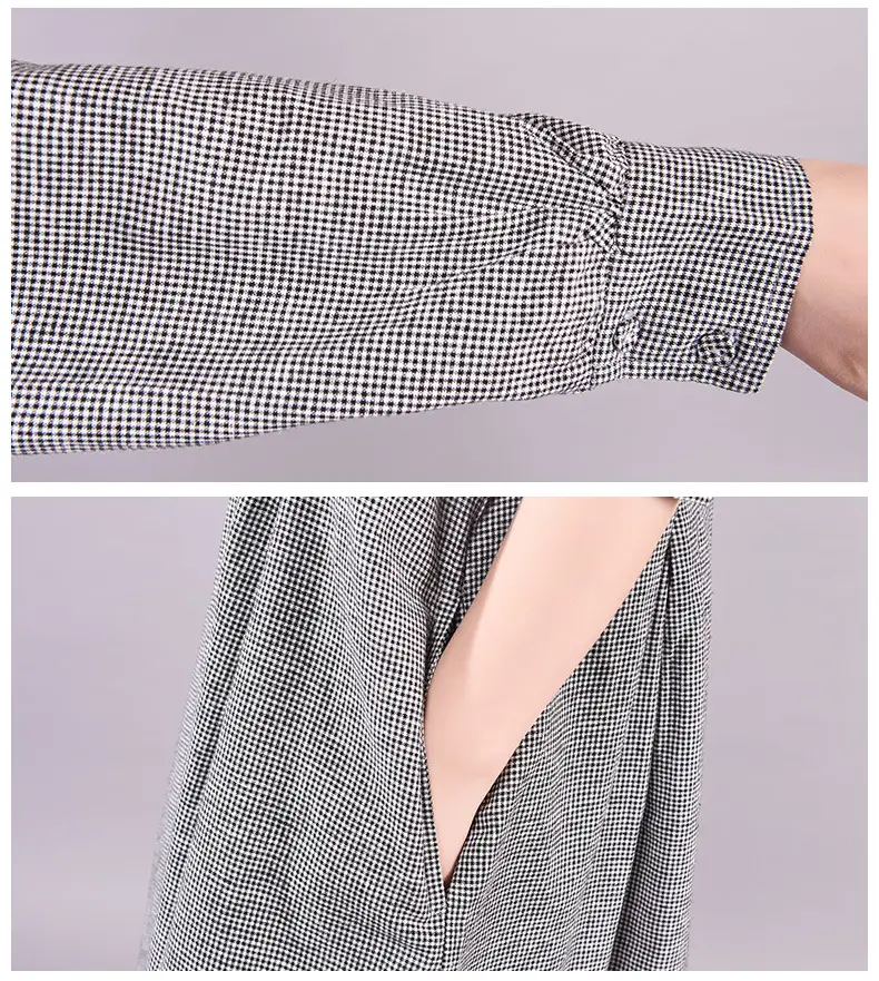 2026 Spring Artistic Plaid Loose Plus Dress Grey — feature 9
