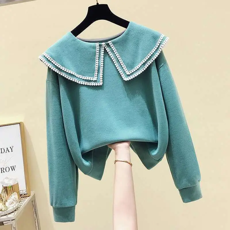 Chubby Girl's Sweater Spring Autumn Top Loose Collar Sweet Girl's T-shirt Western Girl's Base Shirt Outer Wear - Image 3
