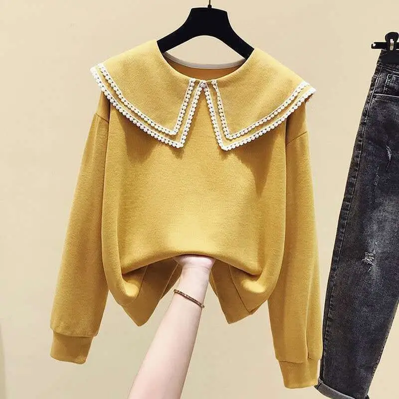 Chubby Girl's Sweater Spring Autumn Top Loose Collar Sweet Girl's T-shirt Western Girl's Base Shirt Outer Wear - Image 2