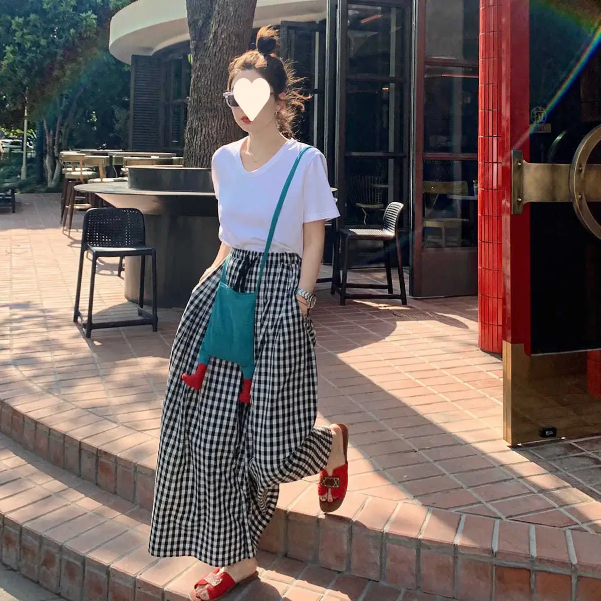 Women Plaid Wide Leg Linen Trousers Set - Image 14