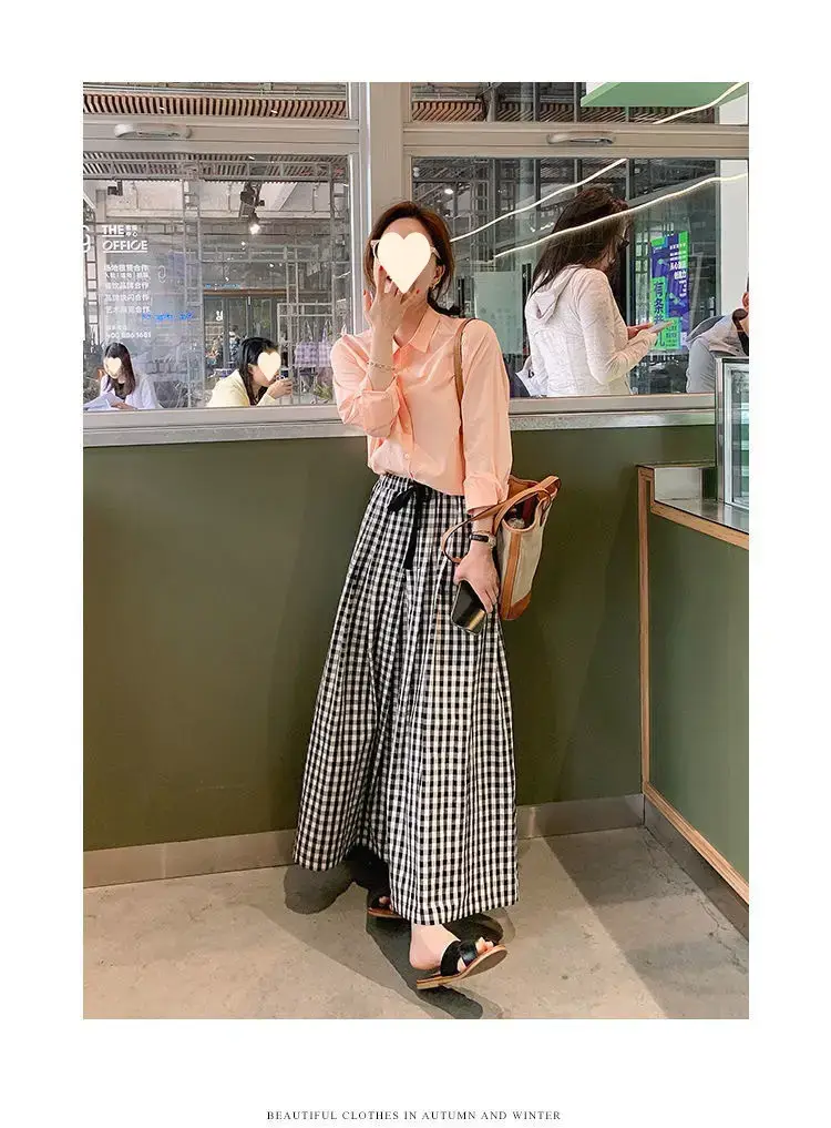 Women Plaid Wide Leg Linen Trousers Set — feature 20