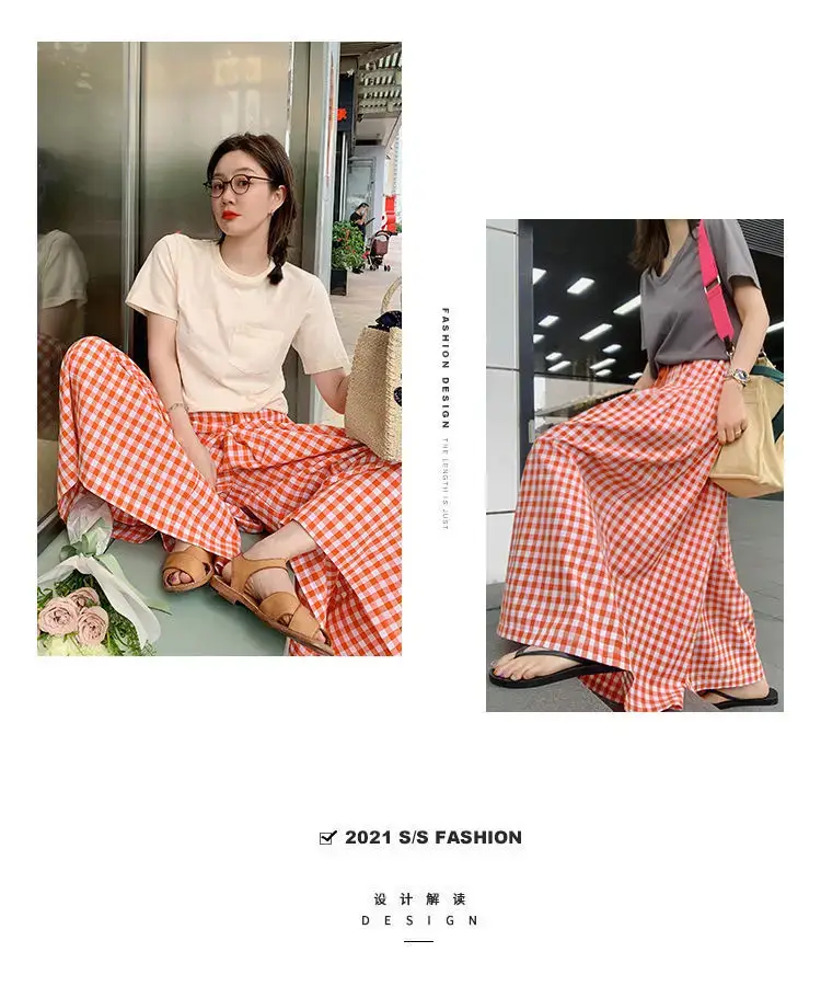 Women Plaid Wide Leg Linen Trousers Set — feature 4
