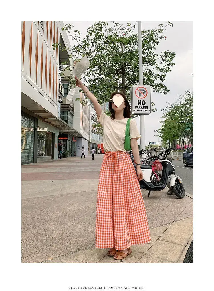 Women Plaid Wide Leg Linen Trousers Set — feature 9
