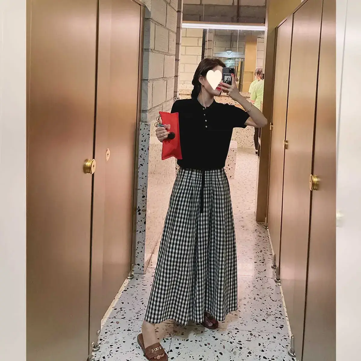 Women Plaid Wide Leg Linen Trousers Set - Image 4