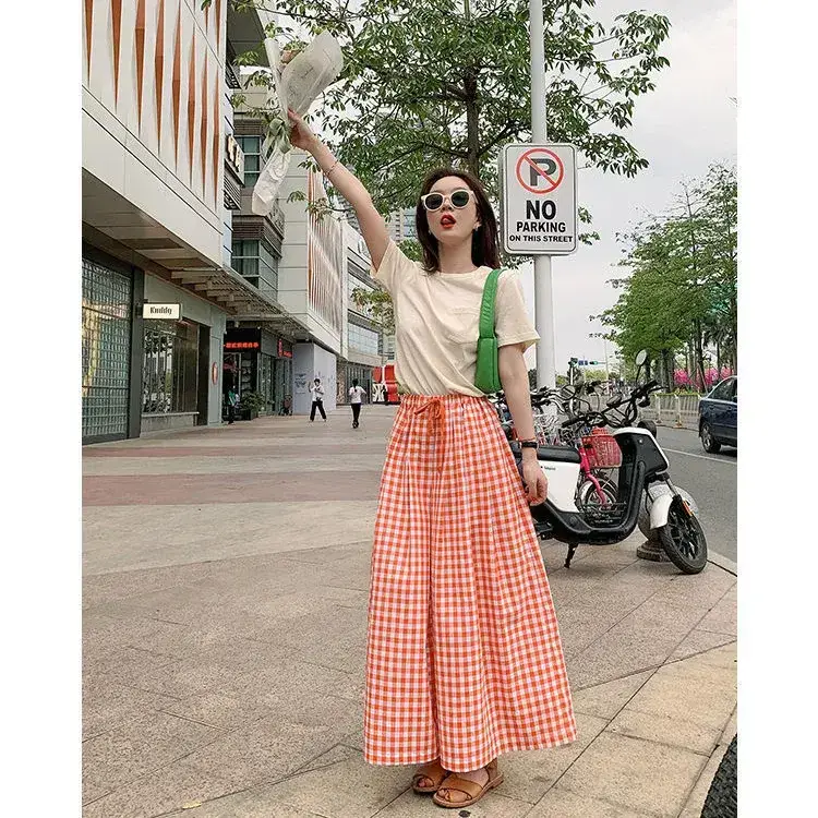 Women Plaid Wide Leg Linen Trousers Set - Image 7
