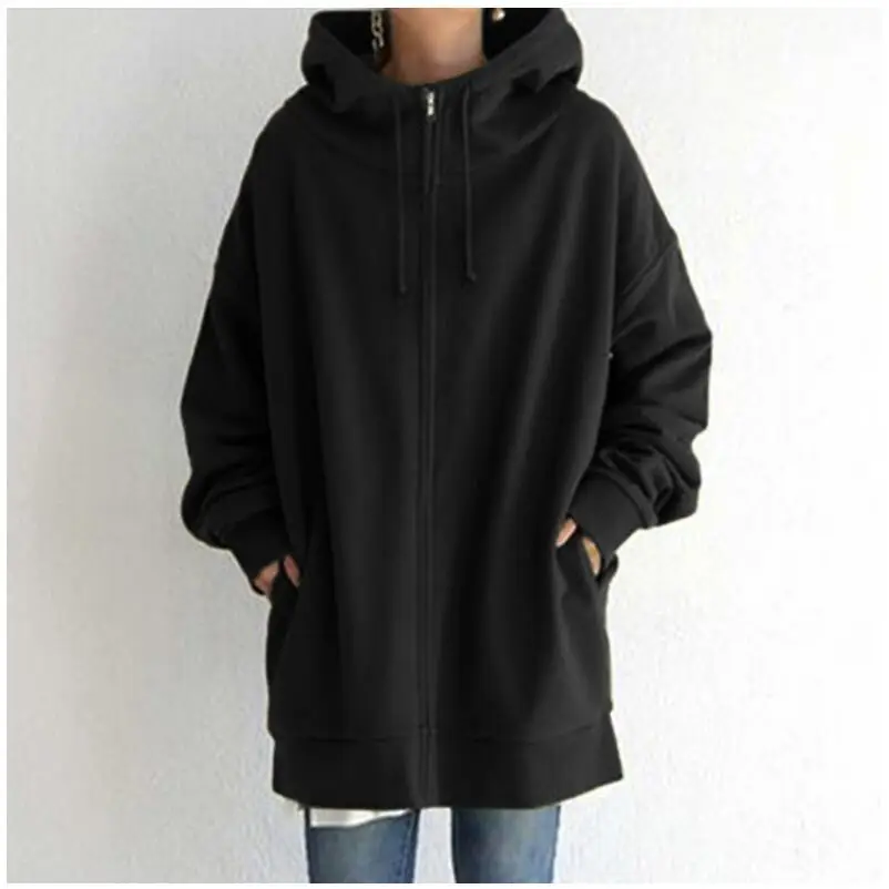 Brown Zipper Hooded Long Coat for Women