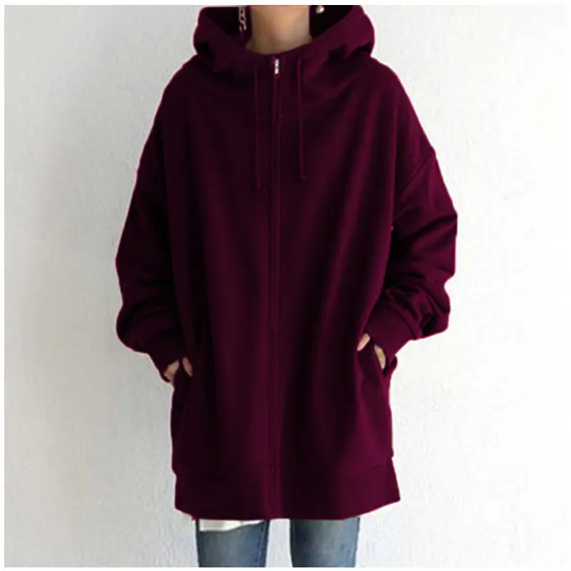 Brown Zipper Hooded Long Coat for Women