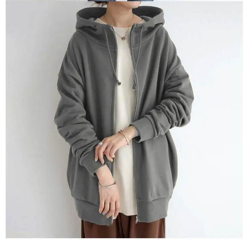 Brown Zipper Hooded Long Coat for Women