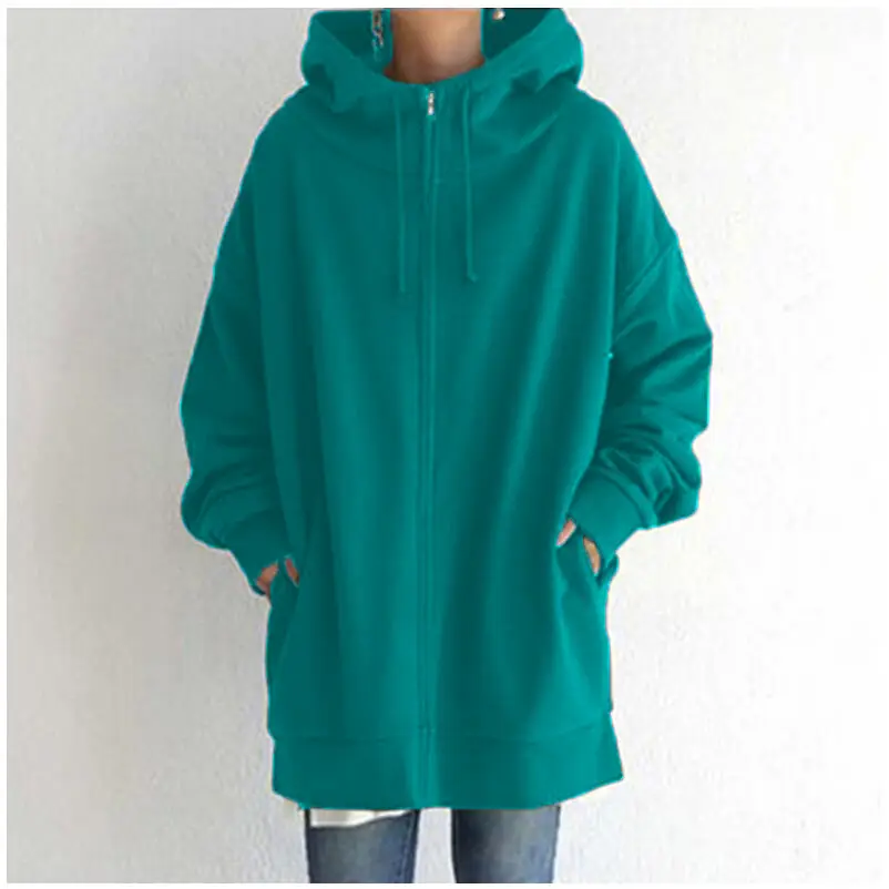 Brown Zipper Hooded Long Coat for Women