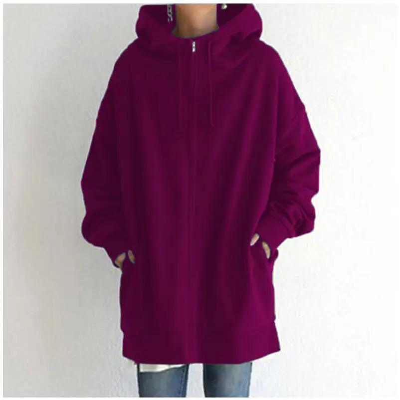 Brown Zipper Hooded Long Coat for Women
