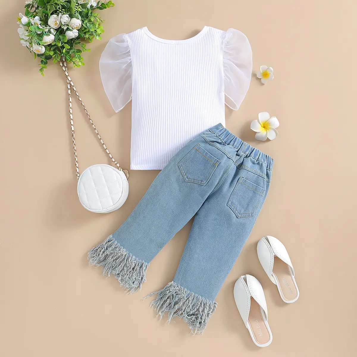 Girls Blue Jeans & Black Top 2-Piece Set Summer - Image 4