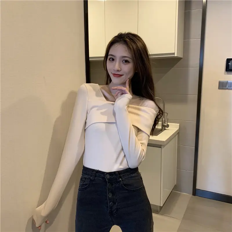 Women's Stitching Mesh Long Sleeve T-Shirt Brown Slim Fit — feature 18