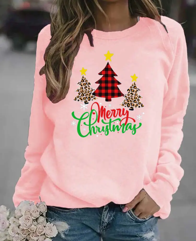 Women Christmas Printed Long Sleeve Sweater Green