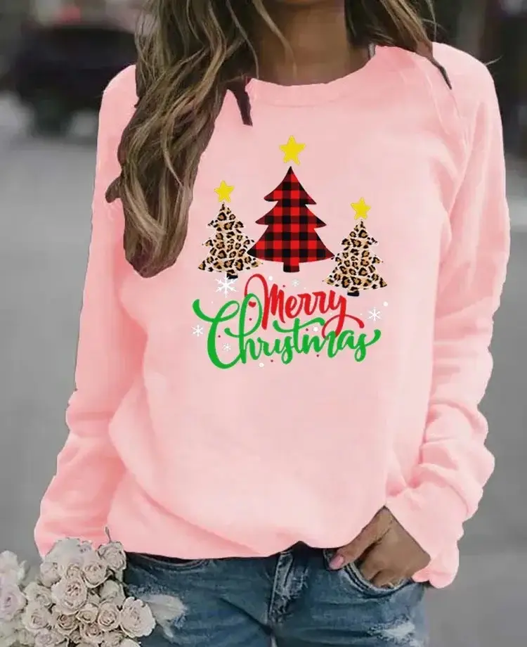 Women Christmas Printed Long Sleeve Sweater Green
