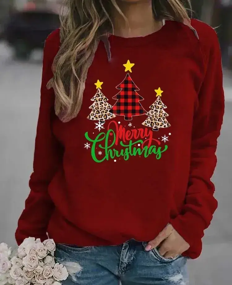Women Christmas Printed Long Sleeve Sweater Green