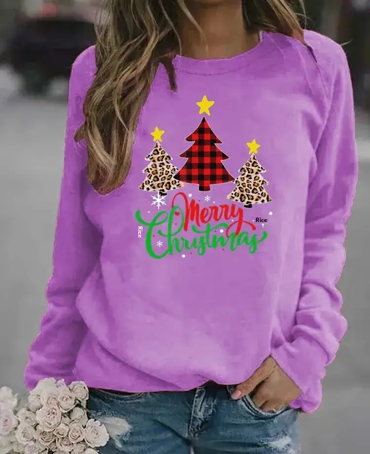 Women Christmas Printed Long Sleeve Sweater Green