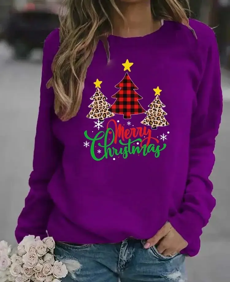 Women Christmas Printed Long Sleeve Sweater Green