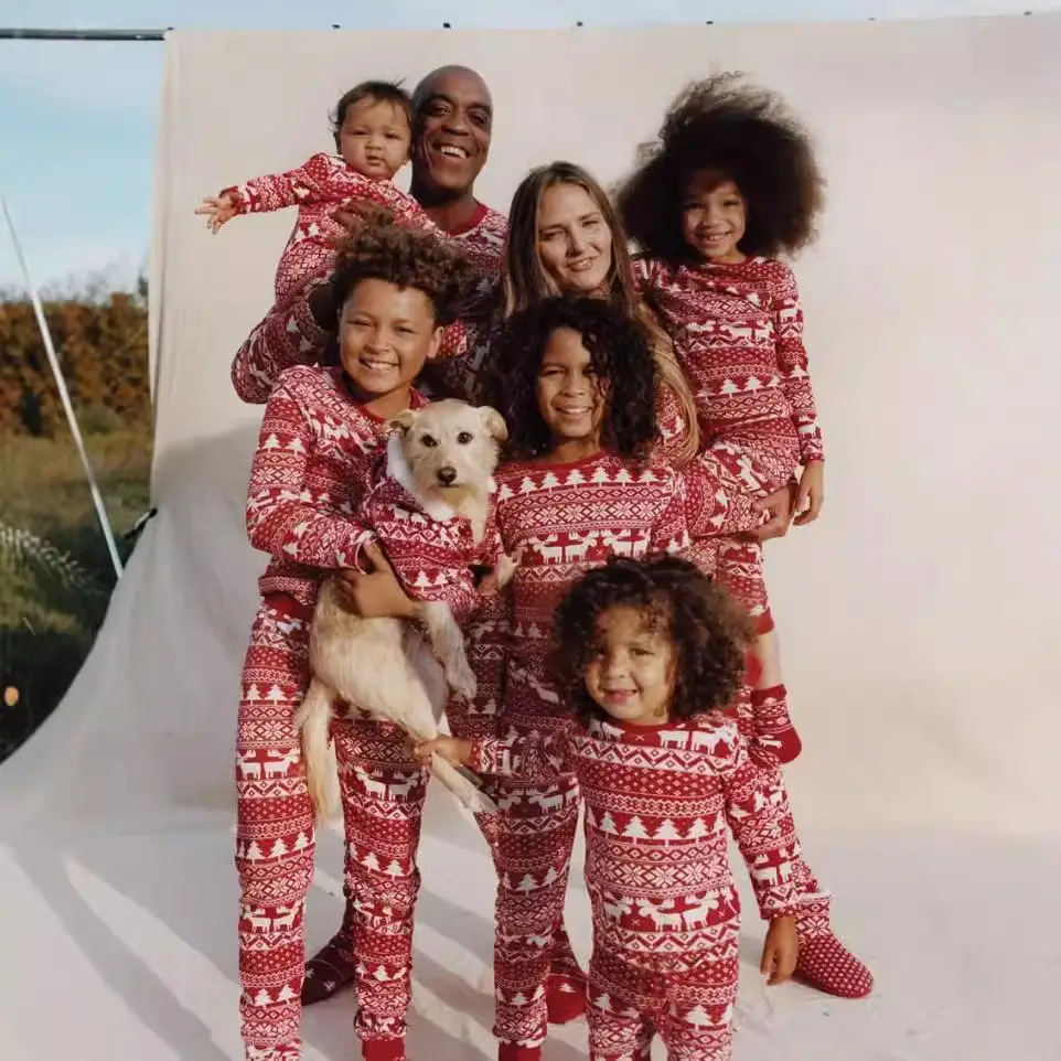 2024 Christmas Family Printed Pajamas Set Red White - Image 3