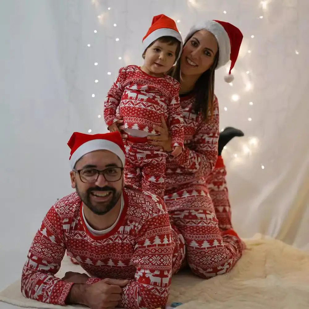 2024 Christmas Family Printed Pajamas Set Red White - Image 5