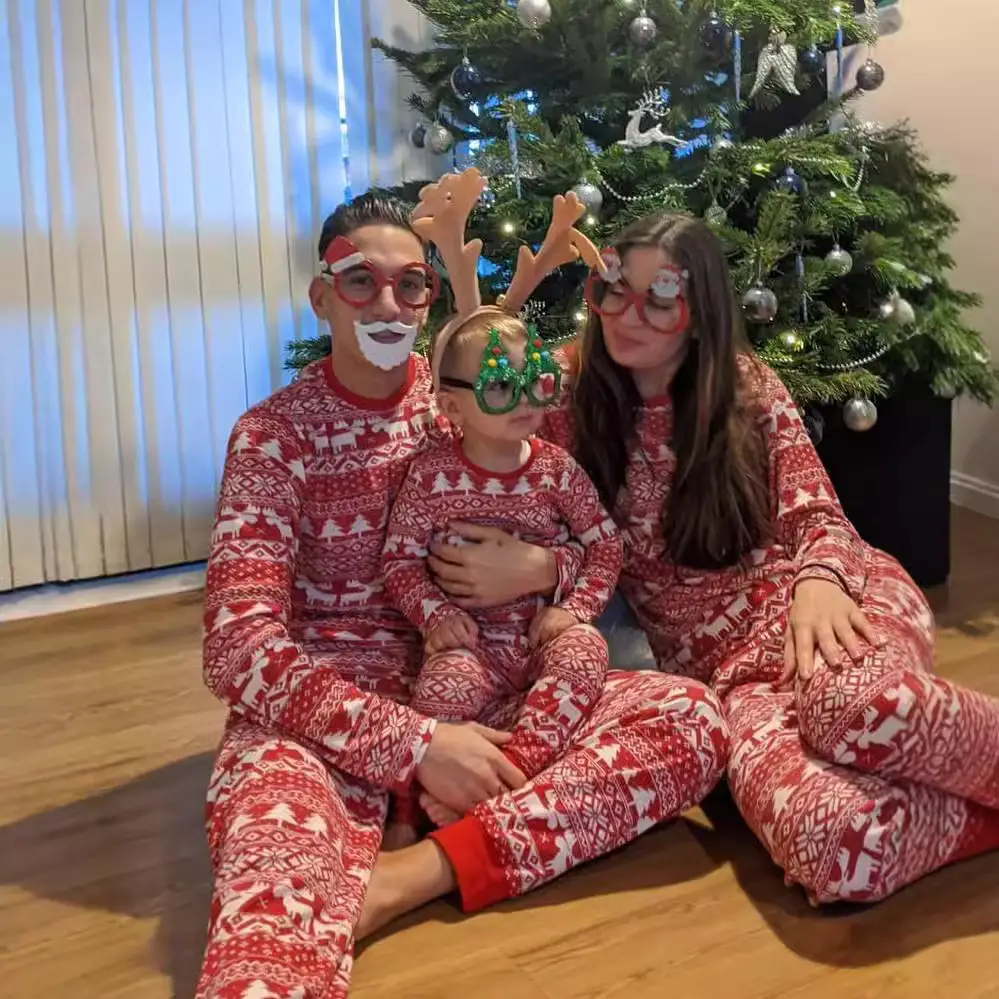 2024 Christmas Family Printed Pajamas Set Red White - Image 6