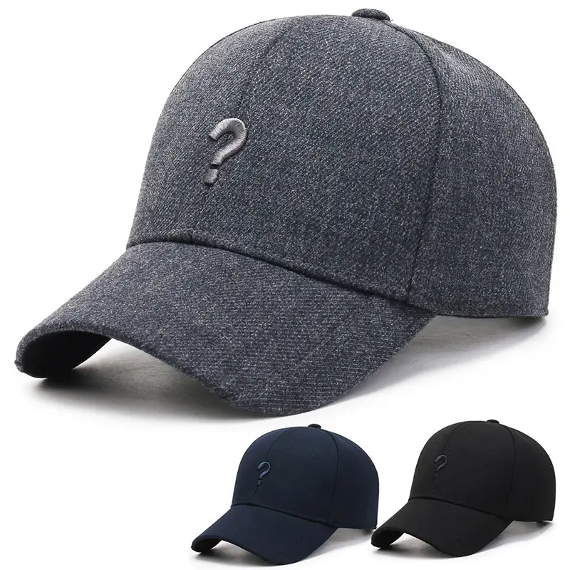 Grey Wool Padded Baseball Cap with Question Mark Logo - Image 4