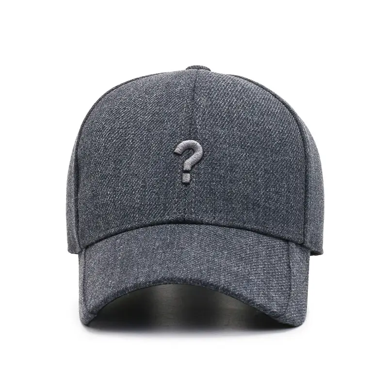Grey Wool Padded Baseball Cap with Question Mark Logo - Image 5