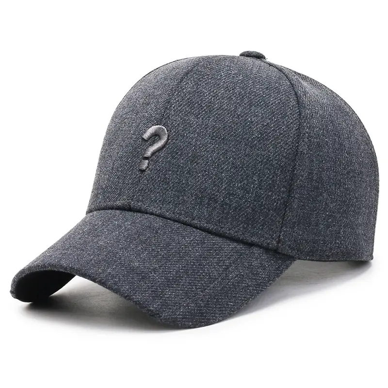 Grey Wool Padded Baseball Cap with Question Mark Logo - Image 3