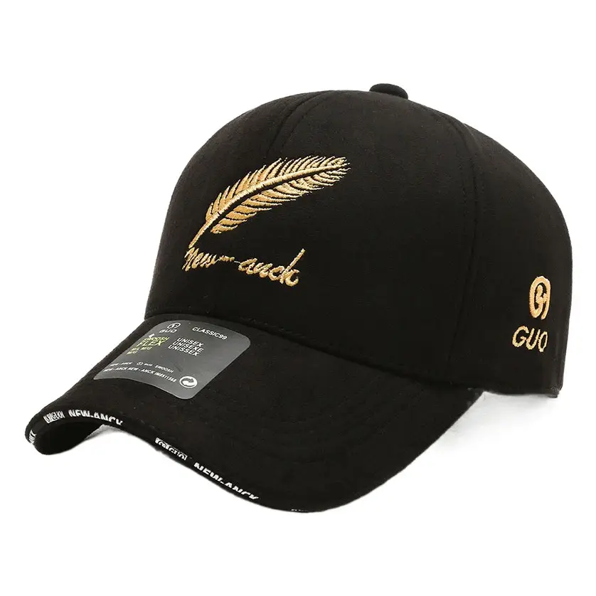 Men's Blue Korean Style Ear Baseball Cap with Gold Embroidery