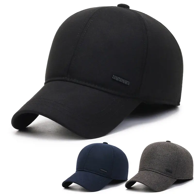 Men's Black Velvet Baseball Cap Winter Travel Ear Protection - Image 4