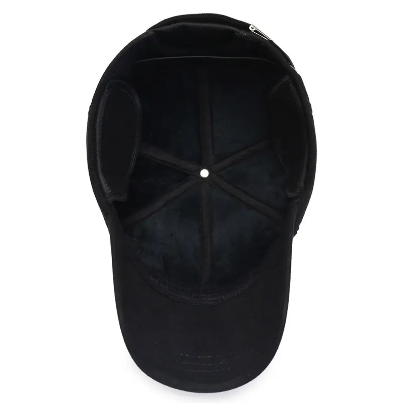 Men's Black Velvet Baseball Cap Winter Travel Ear Protection - Image 8