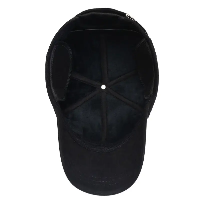 Men's Black Velvet Baseball Cap Winter Travel Ear Protection